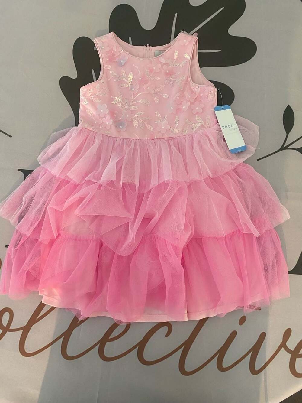 Rare Editions Girls Pink Sequin Floral Tiered Tulle Special Occasion Dress - Picture 5 of 5